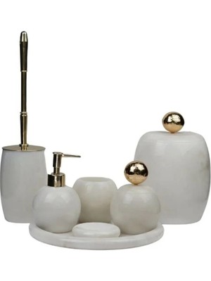 Ege Gross Dekoratif Oval Mermer Banyo Seti Takımı 7 Li Aksesuar Detaylı Tasarım Set