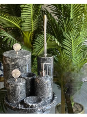 Ege Gross Dekoratif Doğalsiyah   Mermer Aksesuar Detaylı 7li Mermer Banyo Seti /mermer Banyo Takımı