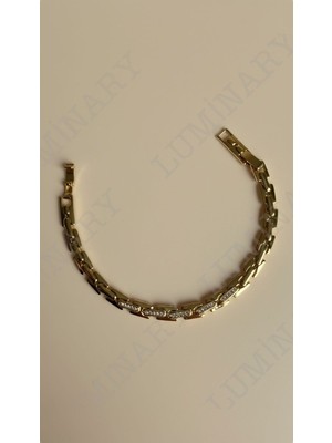 Luminary Atelier Xuping Gold Geometrik Zincir Taş Detaylı Bileklik – Paslanmaz Çelik Modern Tasarım