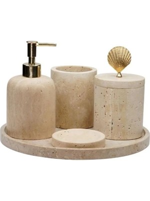 Ege Gross Dekoratif Mermer Banyo Seti Takımı 5 Parça Aksesuar Detaylı Özel Tasarım Set