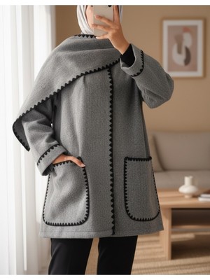 Modamorfo Önü Düğmeli Atkılı Cepli Ceket  -Gri