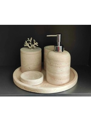 Ege Gross Dekoratif Traverten Mermer Banyo Seti Takımı 5 Li Aksesuar Detaylı Tasarım Set