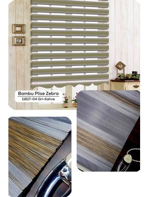 YS Perde Tasarım Lux Bambu Keten Plise Renk Geçişli Zebra Stor Perde, Alüminyum Kasalı Yüksek Kaliteli - Kahve, Gri PKXQ/02W