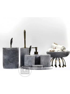 Ege Gross Dekoratif Gri Mermer Banyo Seti 8li Eskitme Aksesuarlı Tasarım Set\mermer Takım