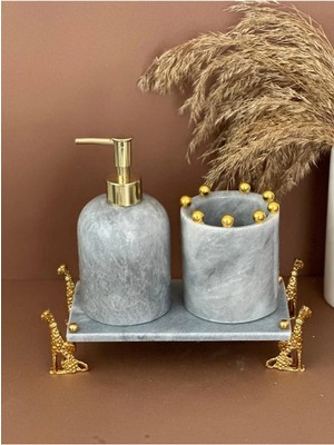 Ege Gross Dekoratif Doğal Grı Mermer Aksesuar Detaylı 3 Lü Mermer Banyo Seti /mermer Banyo Takımı