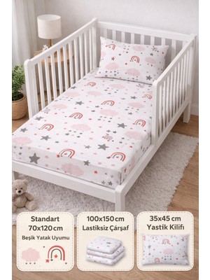 Childmechild %100 Pamuk Poplin Kumaş Çarşaf ve Yastık Kılıfı Lastiksiz Çarşaf 100X150CM 35X45CM Yastık Kılıfı