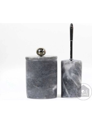 Ege Gross Dekoratif Gri Mermer Banyo Seti 2 Li Gümüş Aksesuarlı Tasarım Set\mermer Çöp Kovası &wc Fırça Takımı