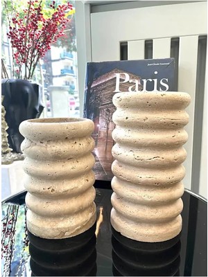 Ege Gross Dekoratif Traverten 2li Mermer Vazo