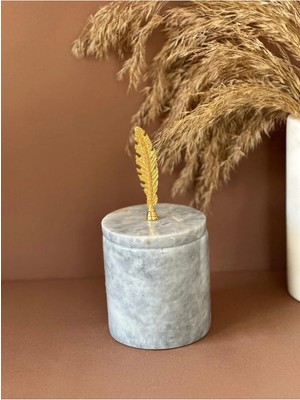 Ege Gross Dekoratif Gri Mermer Pamukluk /mermer Kapalı Kutu/ Mermer Kavanoz /mermer Baharatlık