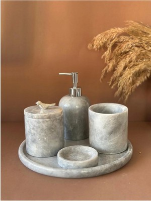 Ege Gross Dekoratif Doğal Grı Mermer Aksesuar Detaylı 5 Li Mermer Banyo Seti /mermer Banyo Takımı