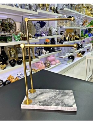 Ege Gross Dekoratif Mermer Ayaklı Iki Kollu Metal Banyo El Havluluk Standı