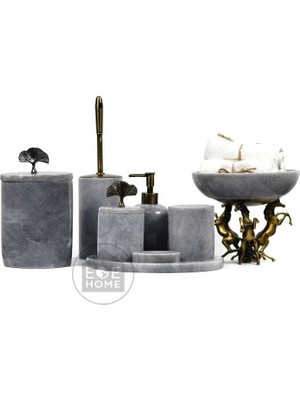 Ege Gross Dekoratif Gri Mermer Banyo Seti 8li Eskitme Aksesuarlı Tasarım Set\mermer Takım