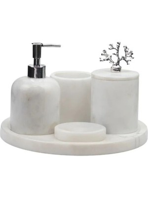 Ege Gross Dekoratif Mermer Banyo Seti Takımı 5 Parça Aksesuar Detaylı Özel Tasarım Set
