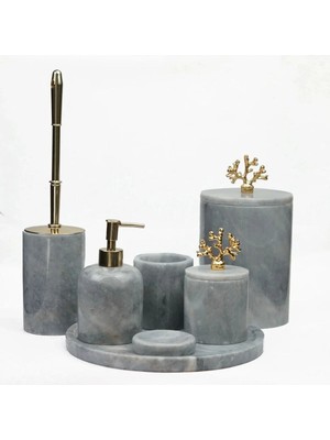 Ege Gross Dekoratif Gri Mermer Banyo Seti Takımı 7 Li Aksesuar Detaylı Tasarım Set