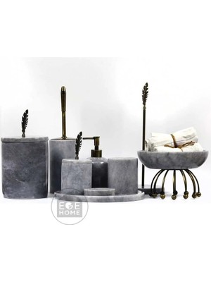 Ege Gross Dekoratif Gri Mermer Banyo Seti 9lu Eskitme Aksesuarlı Tasarım Set\mermer Takım