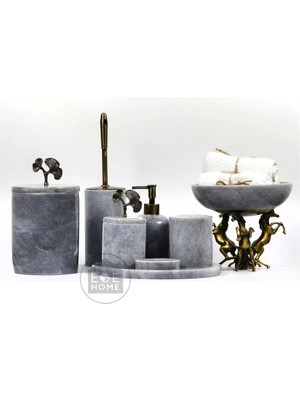 Ege Gross Dekoratif Gri Mermer Banyo Seti 8li Eskitme Aksesuarlı Tasarım Set\mermer Takım