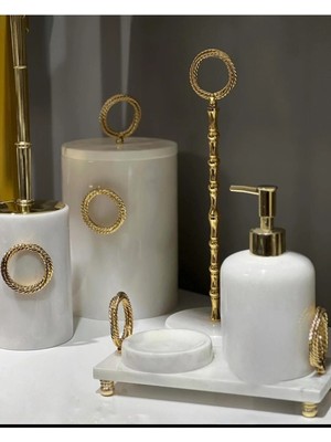 Ege Gross Dekoratif Doğal Beyaz Mermer Gold Işıltılı  Aksesuar Detaylı Mermer Banyo Seti /mermer Banyo Takımı