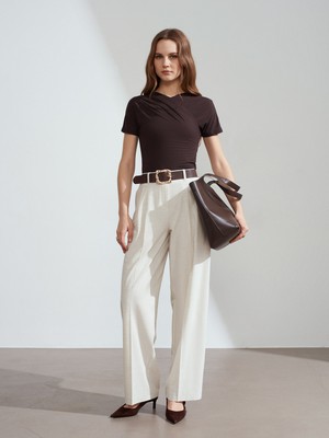 Dilvin 72263 Kemerli Palazzo Pantolon-Açık Bej