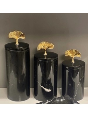 Ege Gross Dekoratif Siyah Mermer 3 Lü Baharatlık Şekerlik Kavanoz Seti