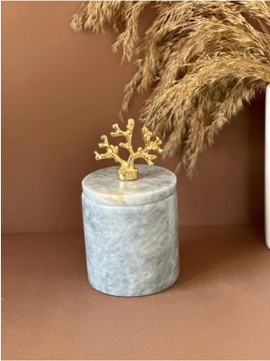 Ege Gross Dekoratif Gri Mermer Pamukluk /mermer Kapalı Kutu/ Mermer Kavanoz /mermer Baharatlık