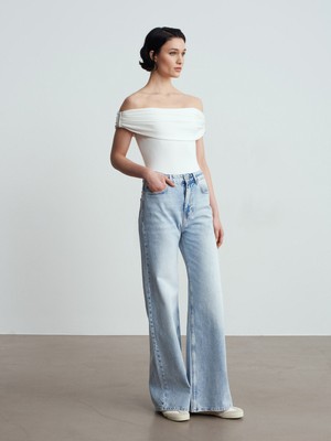 Dilvin 72289 %100  Pamuk Wide Leg Jean-Mavi