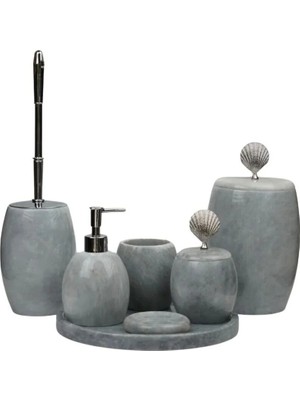 Ege Gross Dekoratif Oval Mermer Banyo Seti Takımı 7 Li Aksesuar Detaylı Tasarım Set