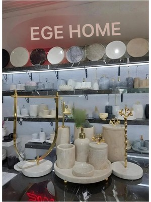 Ege Gross Elizya- Doğal Bej Mermer Banyo Seti | 9 Parça |gold
