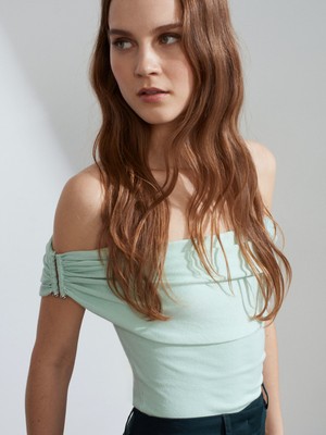 Dilvin 10797 Omzu Açık Triko Bluz-Mint