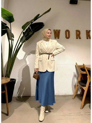 Foremia Fermuar Detay Saten Etek-Petrol Mavisi -