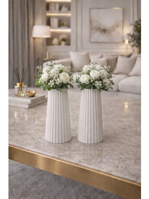 Nox Atelier Modern Dikey Çizgili Vazo Ikili - Ribbed Vazo - 2 Adet