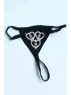 Caş Dekorasyon Siyah Renk Kalp Figür Taşlı Tanga