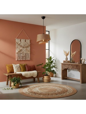 Elizim Home Lighting Hasır Görünümlü 2 Katlı Abajur Sarkıt Avize