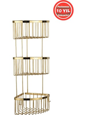 Banyom Home Derin Şampuanlık Paslanmaz Pirinç 3'lü 19X19 cm Şampuanlık Banyo Rafı