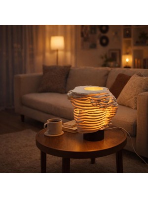 Basart Katmanlı Yüz Tasarımlı 3D Yazıcı Üretimi Dekoratif Masa Lambası ve Abajur - Gece Lambası