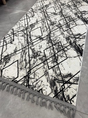 Dinarsu Halı Dinarsu Embos Halı Marsel Gri Kaymaz Taban Yolluk Makinede Yıkanabilir Halı Gri Düğüm Saçaklı