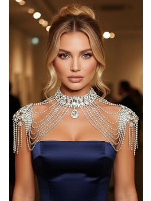 Caş Dekorasyon Gümüş Renk Taşlı Vücut Aksesuarı