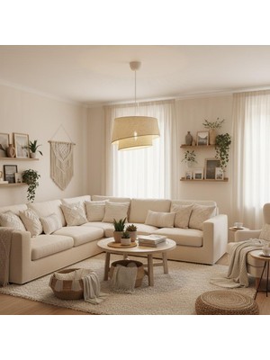 Elizim Home Lighting Hasır Görünümlü 2 Katlı Abajur Sarkıt Avize