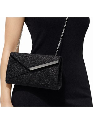 Mg Şampanya Simli Abiye Clutch Çanta – Zincir Askılı Gold Detaylı