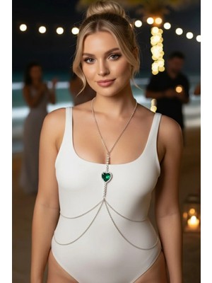 Caş Dekorasyon Gümüş Renk Kalp Figürlü Taşlı Vücut Aksesuarı