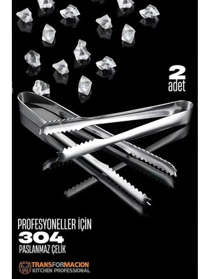 Creatividad Solutions Buz Maşası - Şeker Limon Maşası Kokteyl Servis Maşası 2li Paket 304 Paslanmaz Çelik 721752