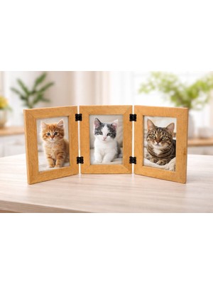 YaDe Ahşap Ahşap Fotoğraf Çerçevesi Masaüstü 3'lü Anı Çerçevesi 10X15 Ebatında Kayın Ağacı