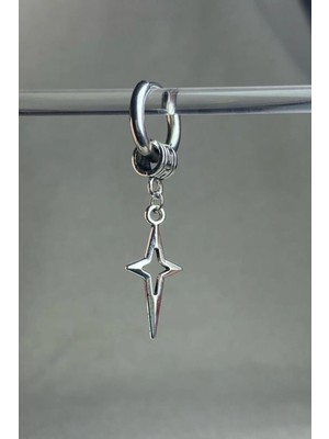 Jaida Moda Unisex Gümüş Renk Kuzey Yıldız Figür Sallantılı Halka Küpe 14 mm Parlak Tasarım