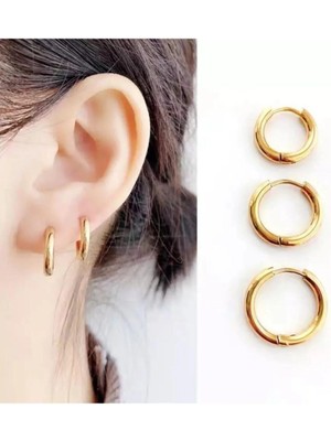 Jaida Moda Kadın Altın Sarısı Cerrahi Çelik Halka Küpe 3 Adet