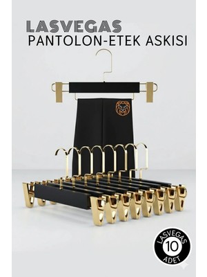 Creatividad Solutions Lasvegas  Siyah Ahşap Pantolon ve Etek Askı Seti 10'lu Set, Lüks Amerikan Kancalı 722714