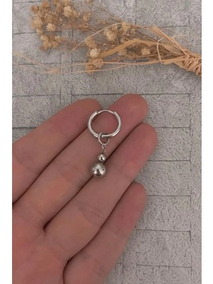 Jaida Moda Unisex Gümüş Sallantılı Top Detaylı Çelik Halka Küpe