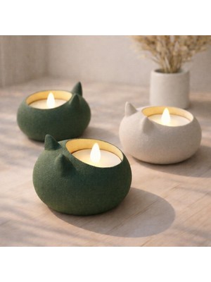 Basart Modern Tasarım 3'lü Tealight Seti: Mat Dokulu Kedi