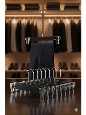 Creatividad Solutions Lasvegas  Siyah Ahşap Pantolon ve Etek Askı Seti 10'lu Set, Lüks Amerikan Kancalı 722713