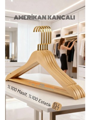 Creatividad Solutions Lasvegas Ahşap Elbise Askısı - 6'lı Set, Lüks Amerikan Kancalı Gardırop Düzenleyici 722664
