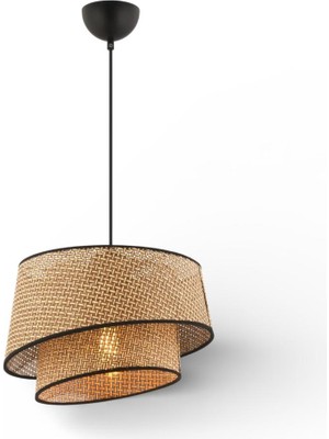 Elizim Home Lighting Hasır Görünümlü 2 Katlı Abajur Sarkıt Avize
