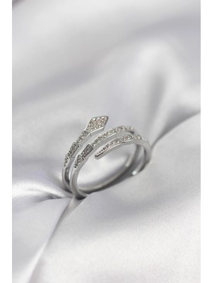 Luz&Pos Yılan Model Gümüş Renk Zirkon Taşlı Kadın Yüzük